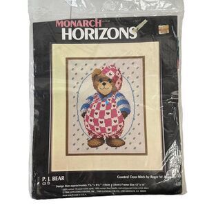 Vtg 1984 Counted Cross Stitch Kit P.J. Bear Monarch Horizons 1984 7.5 x 9.5 NEW